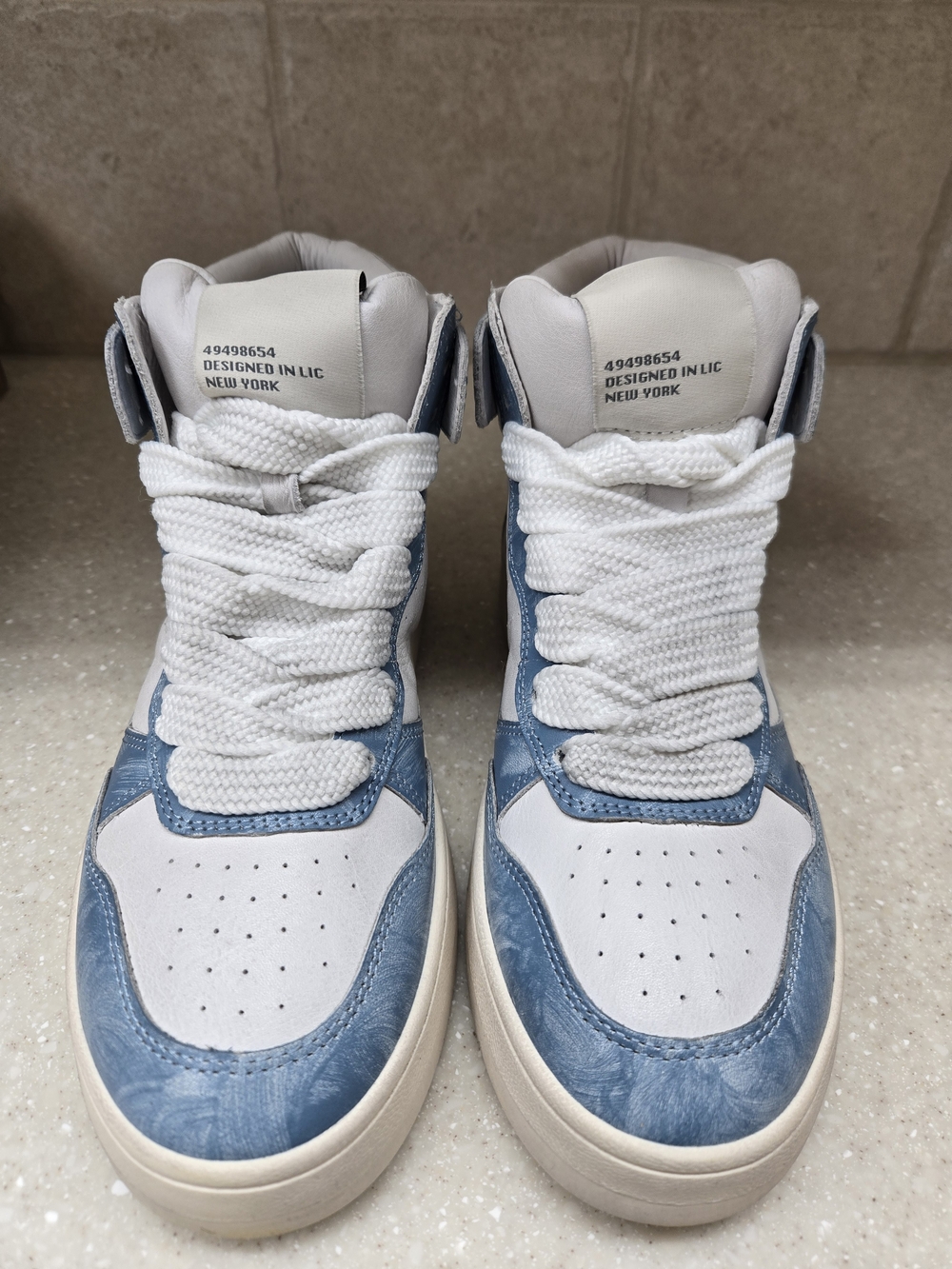 NEW Steve Madden High Top Sneakers in White & Dusty Blue, Size 6